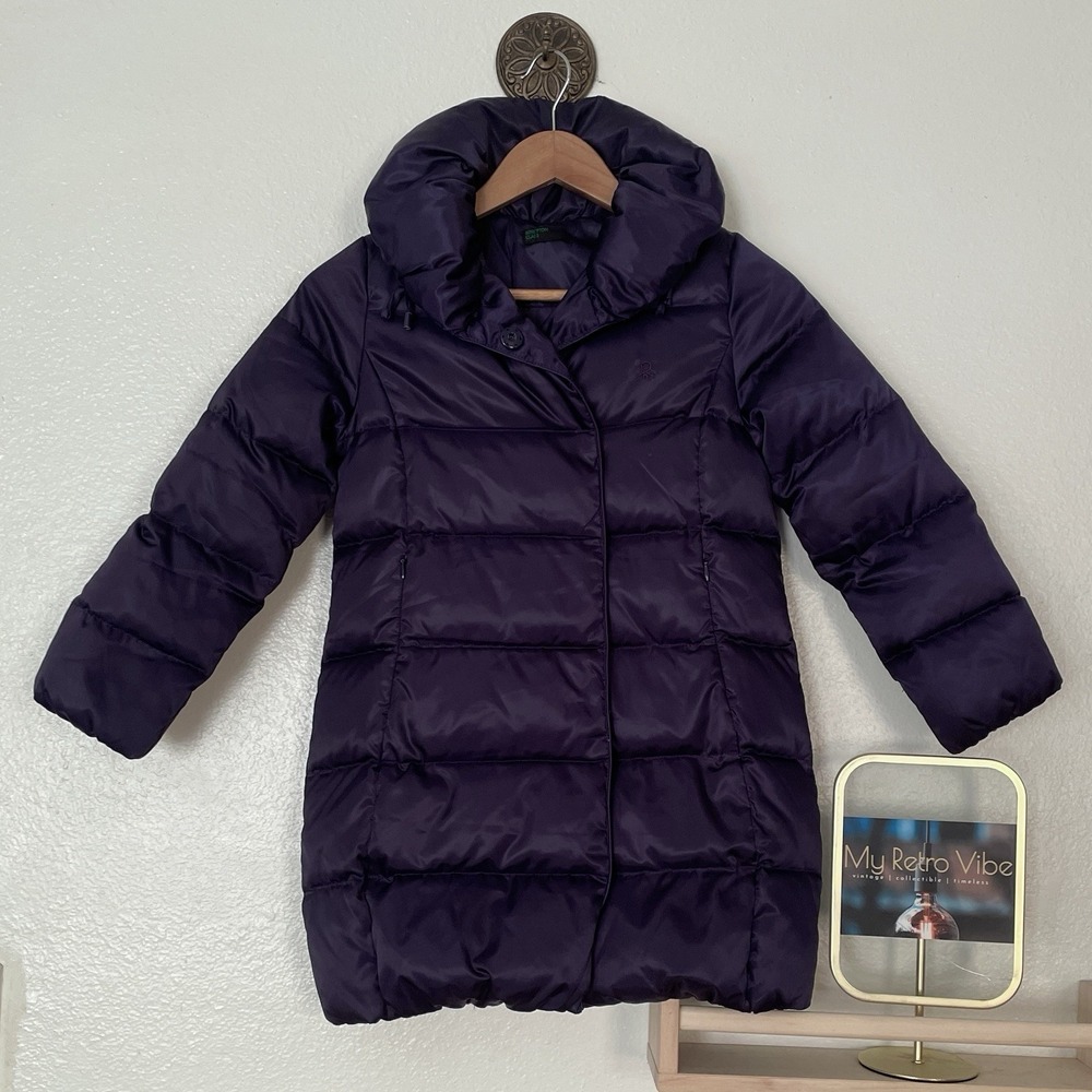 United Colors Of Benetton Plum Purple Snap Up Puffer Jacket Girls Size 130 7-8y
